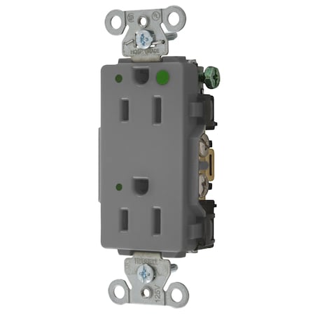 Hubbell Wiring Device-Kellems Straight Blade Receptacle, 5-15R, 15 A, 125V AC, 2 Pole, 3 Wire, Flush Mount, Grounded 2172GYL